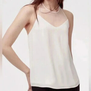Aritzia Wilfred White Mesh Halter Top Double Linning Stretchy Back Sz  XS/ S